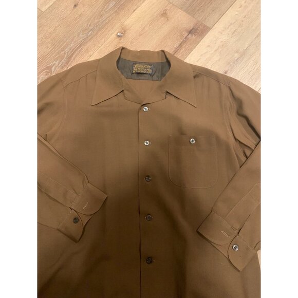 Vintage Sir Pendleton Virgin Wool Loop Collar Dress Shirt Brown 70's Mens Sz XL - Picture 4 of 6